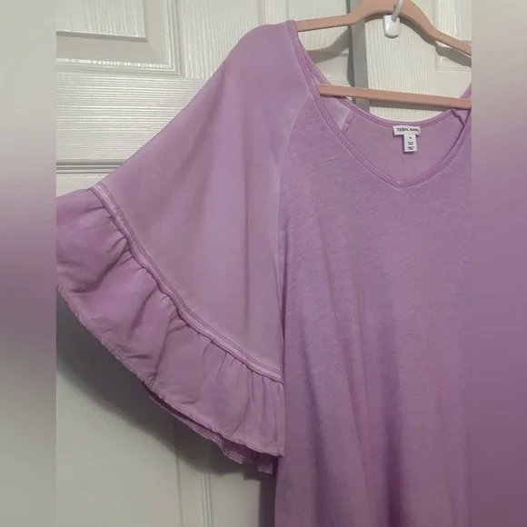 NWT Tribal Jeans Purple Ruffle Sleeve Blouse 1x - Picture 2 of 5